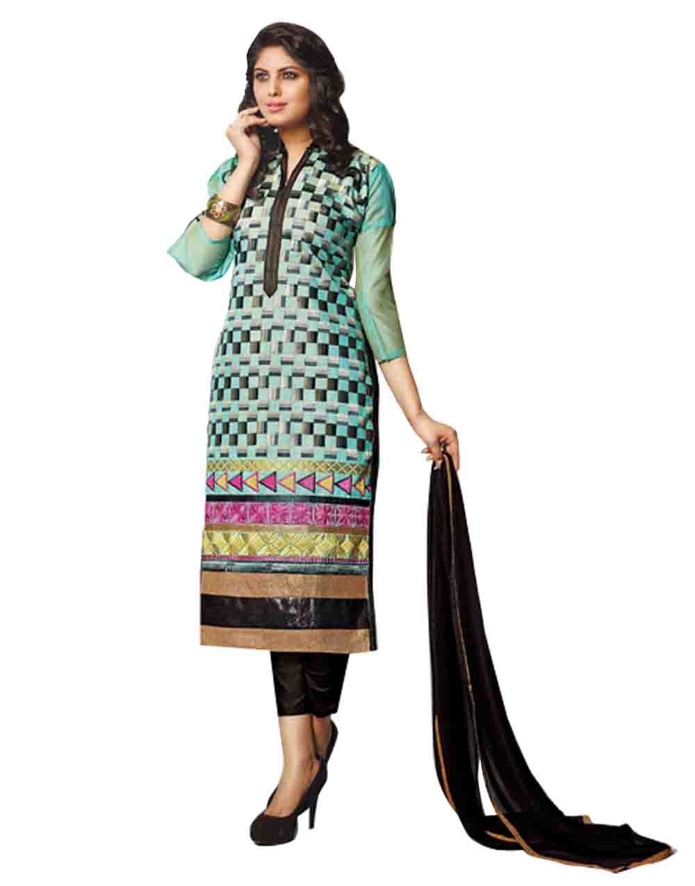 Full Sleeve Unstitch Chanderi Silk Straight Salwar Suit Dress Material | The Fashion World